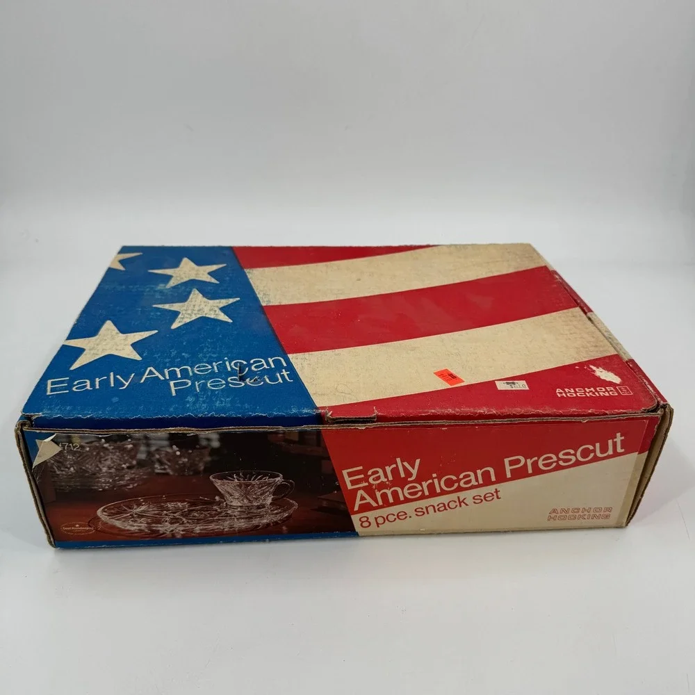 Anchor Hocking Snack Set‎ 8 Piece Clear Early American Prescut Star Glass